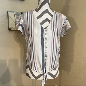Sim & Sam Striped Tie-front Button Down Top